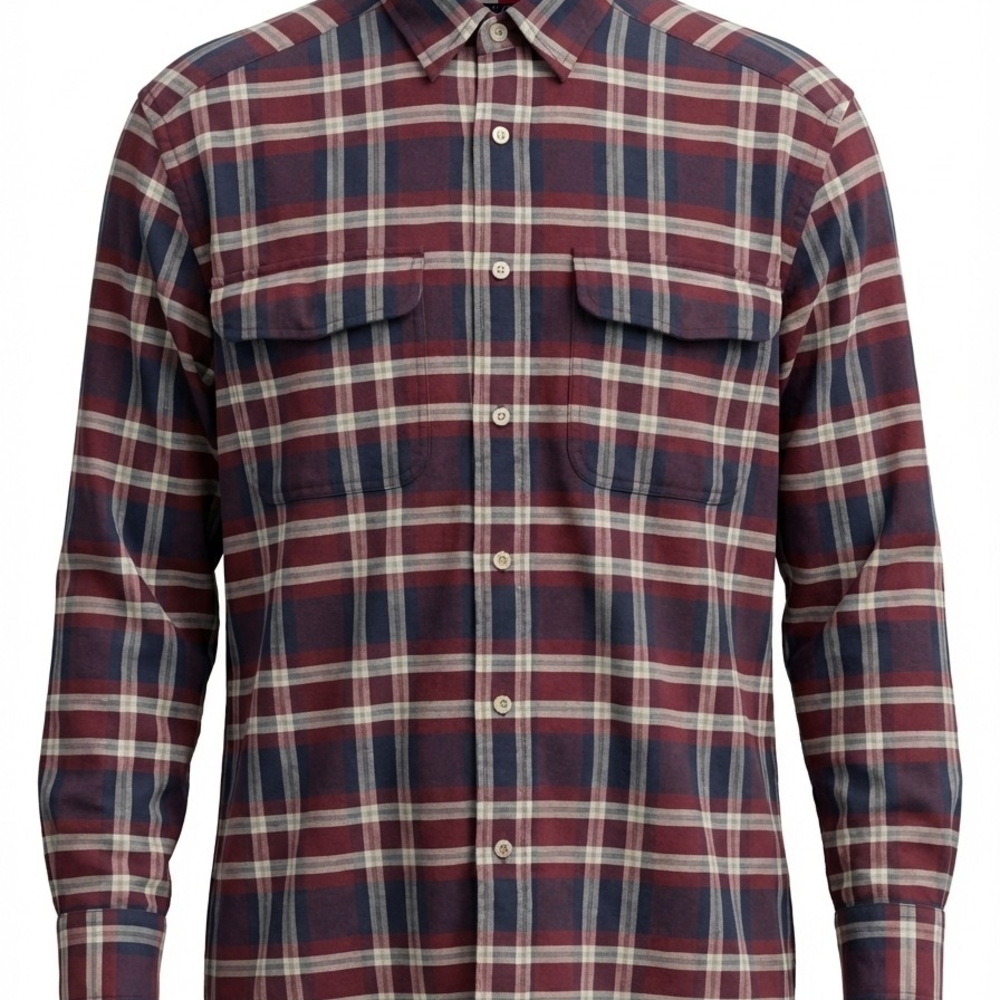 Tommy Hilfiger Men's Burgundy and Navy Plaid Shirt